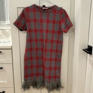 Plaid Zara shirt dress with feather hem